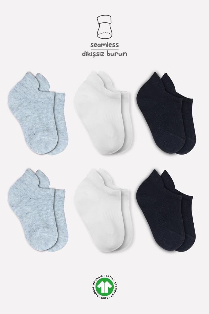 Nessiworld Bistyle Basic Combed Cotton Sneakers Socks 6-Piece BS20101B Ecru Gray Black