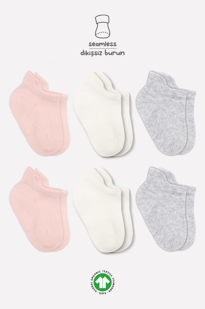 Nessiworld Bistyle Basic Combed Cotton Sneakers Socks 6-Piece BS20101B Pink Ecru Gray