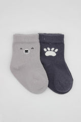 Nessiworld Bistyle Bear Combed Cotton Socks 2-Pack BS10116 Gray