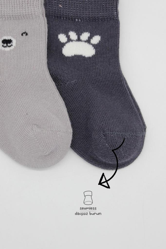 Nessiworld Bistyle Bear Combed Cotton Socks 2-Pack BS10116 Gray