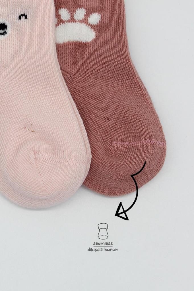 Nessiworld Bistyle Bear Penye Soket Çorap 2'Li BS10116 Pembe