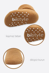 Nessiworld Bistyle Non-Slip Towel Socks with Circle 2 BS10503 Beige-Mustard