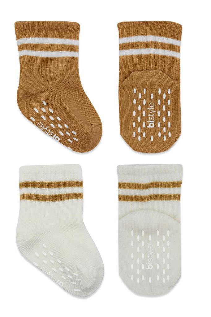 Nessiworld Bistyle Non-Slip Hoop Socks 2-Pack BS10125 Ecru Mustard
