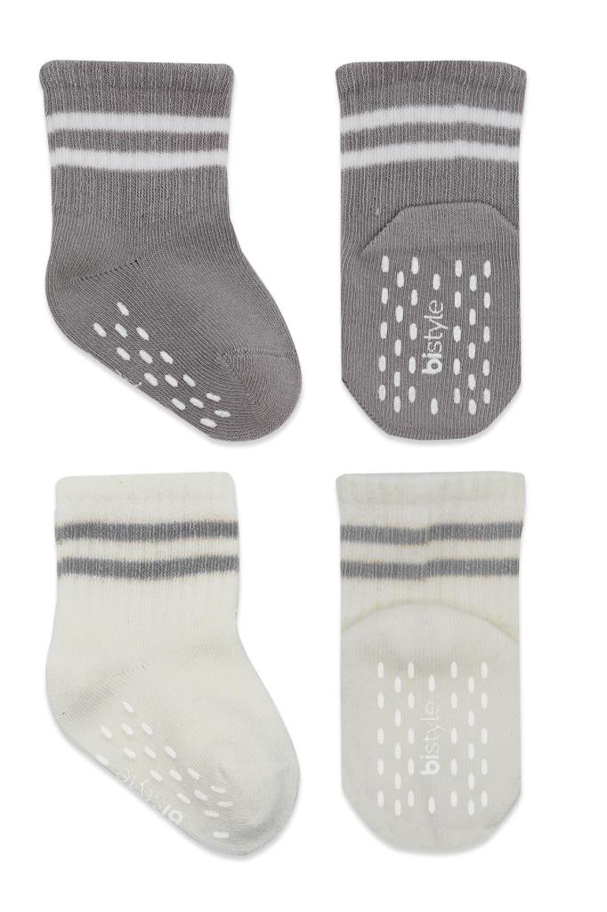 Nessiworld Bistyle Non-Slip Hoop Socks 2-Pack BS10125 Gray Ecru