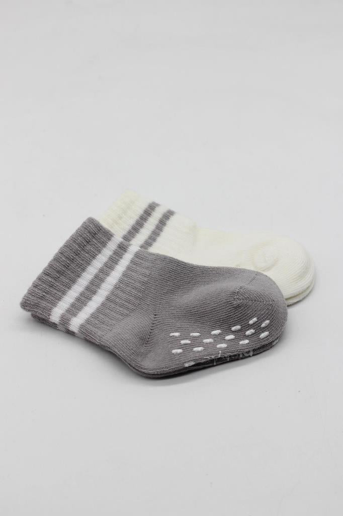 Nessiworld Bistyle Non-Slip Hoop Socks 2-Pack BS10125 Gray Ecru