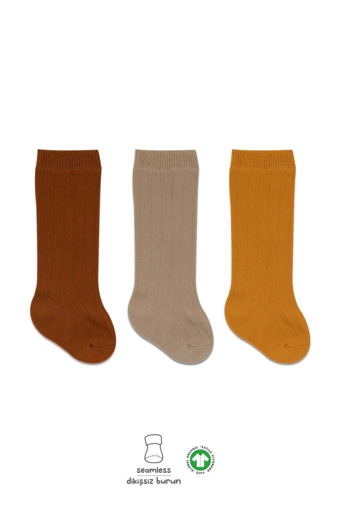 Nessiworld Bistyle Derby Knee High Socks 3-Pack BS40101 Mustard Beige Cream