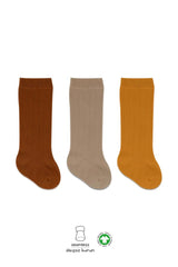 Nessiworld Bistyle Derby Knee High Socks 3-Pack BS40101 Mustard Beige Cream