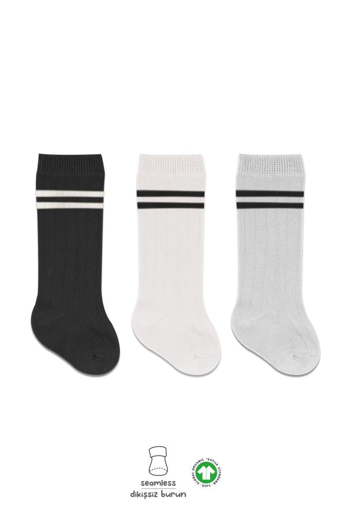 Nessiworld Bistyle Derby Dizaltı Çorap 3'Lü BS40101 Siyah Ekru Gri Çemberli