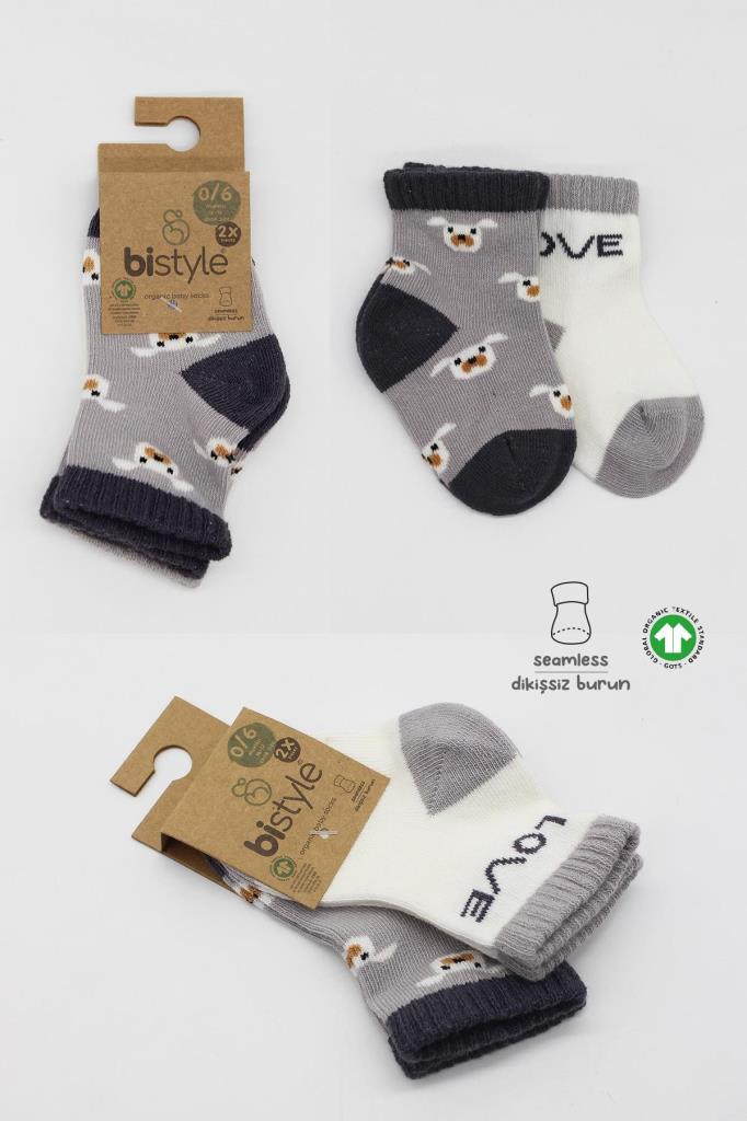 Nessiworld Bistyle Love Dog Penye Soket Çorap 2'Li BS10118 Gri