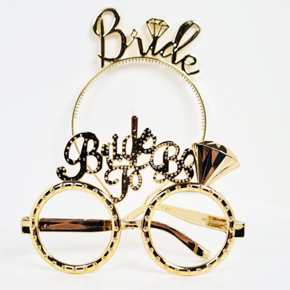 NessiWorld BrideWrittenCrownandBrideToBeWrittenGlassesSetGoldColor