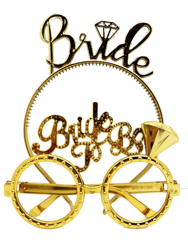 NessiWorld BrideWrittenCrownandBrideToBeWrittenGlassesSetGoldColor