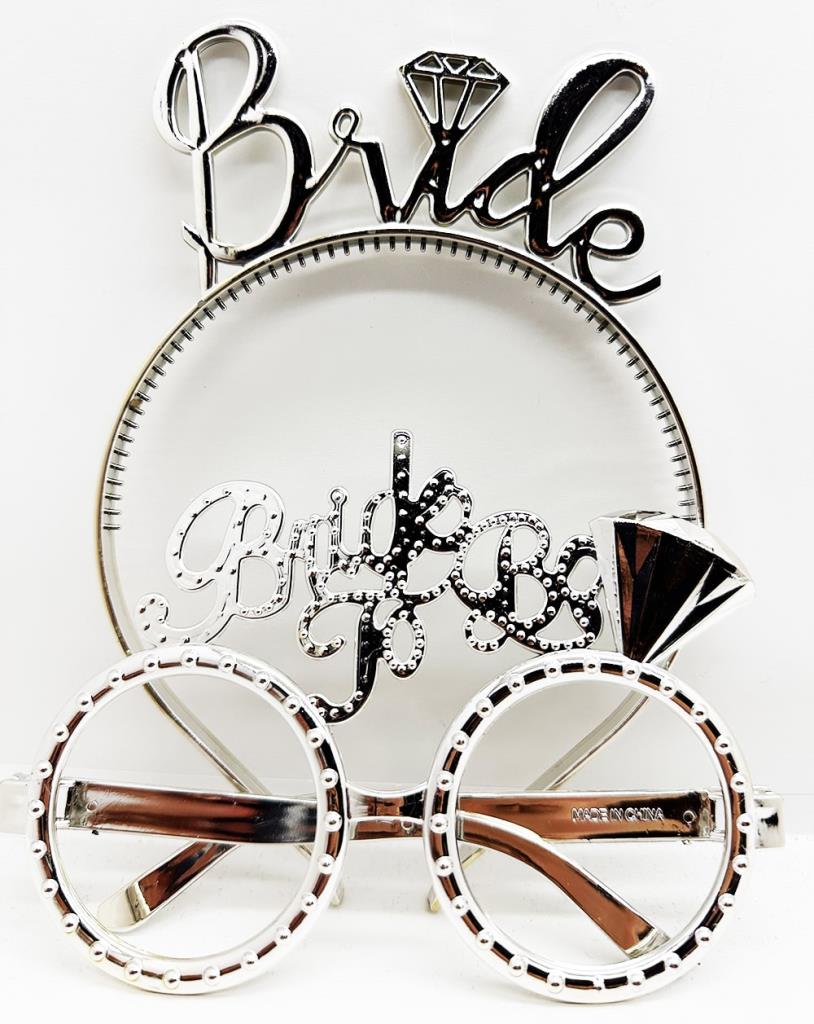 NessiWorld BrideWrittenCrownandBrideToBeWrittenGlassesSetSilverColor