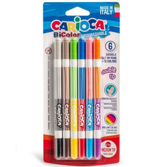 Nessiworld Carioca Bicolor Super Washable Double Ended Felt Tip Crayons 6 Pieces 12 Colors