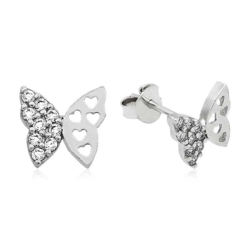 Silver Studded Butterfly Earrings