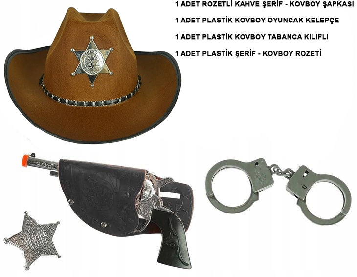 Nessiworld Kids Brown Sheriff-Cowboy Hat Gun Badge and Handcuff Set 4 Pieces