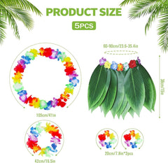 Nessiworld Çocuk Hawaii Kostüm Seti - Yaprak Etek &amp; Hawaii Set - 5 Parça