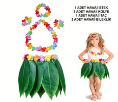 Nessiworld Çocuk Hawaii Kostüm Seti - Yaprak Etek &amp; Hawaii Set - 5 Parça