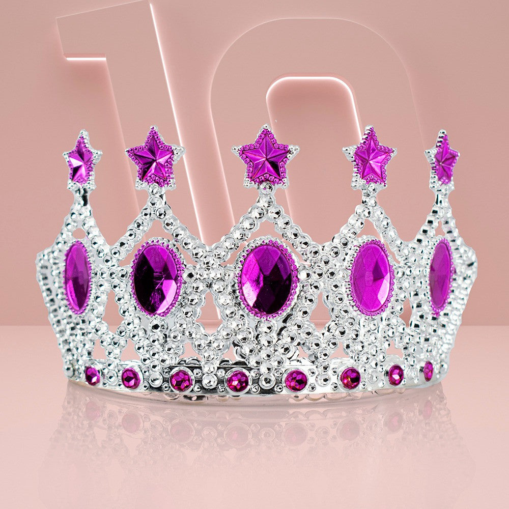 NessiWorld KidsQueen Crown-FuchsiaStar EmbroideredPrincess Crown15x7cm