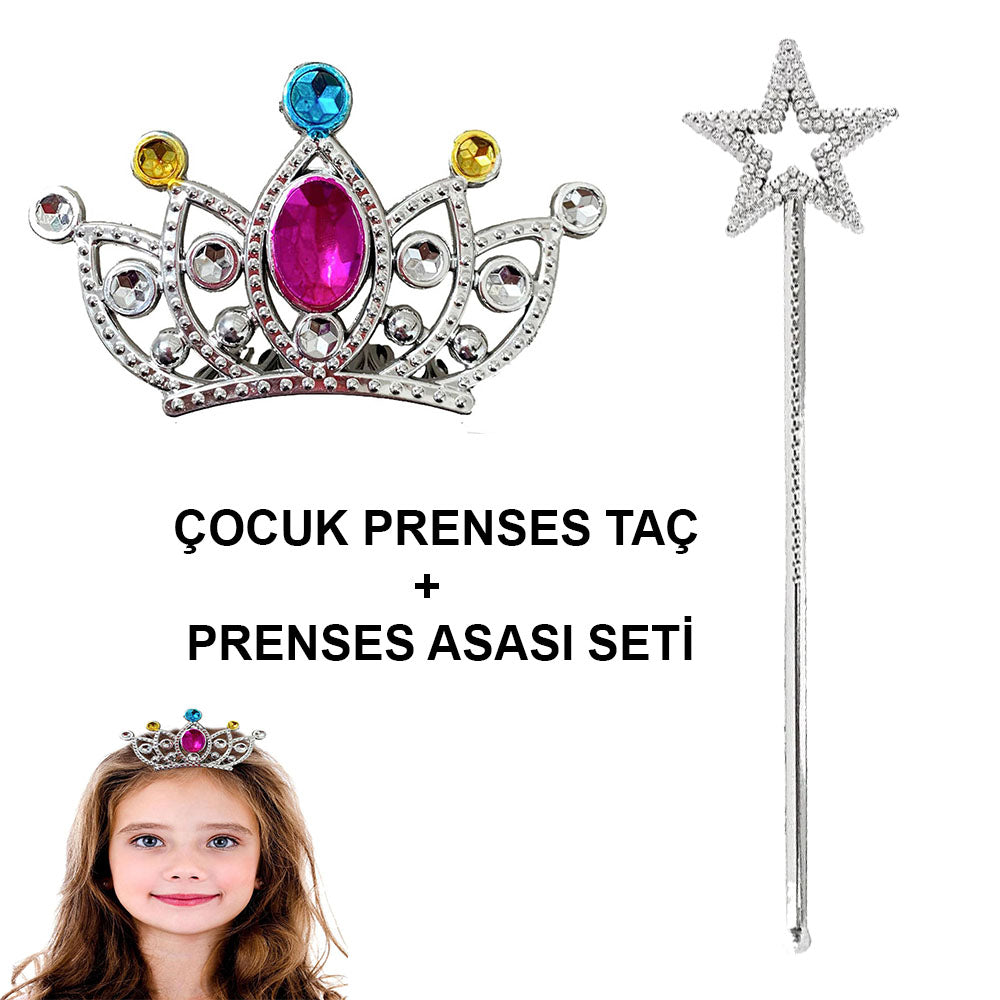 Nessiworld Kids Scalloped Princess Crown and Princess Star Wand Set Silver