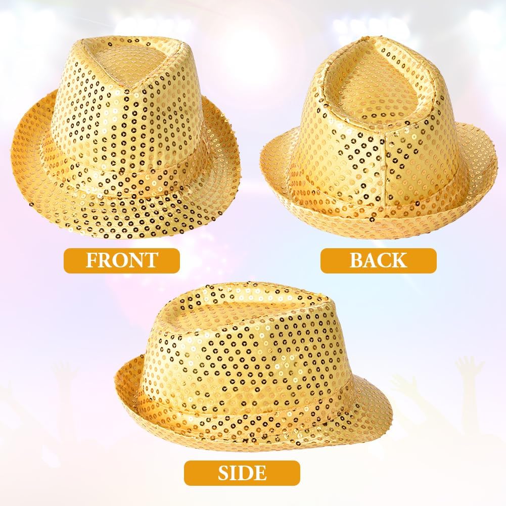 Nessiworld Disco Star Gold Sequined Fedora Hat Adult Size