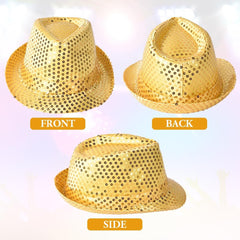 Nessiworld Disco Star Gold Sequined Fedora Hat Adult Size