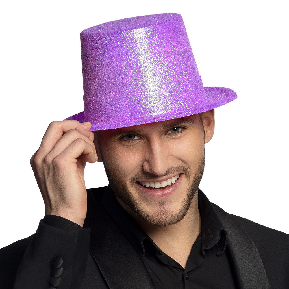 Nessiworld Fluorescent Purple Color Glitter Long Felt Bowler Hat 12 cm