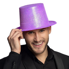 Nessiworld Fluorescent Purple Color Glitter Long Felt Bowler Hat 12 cm