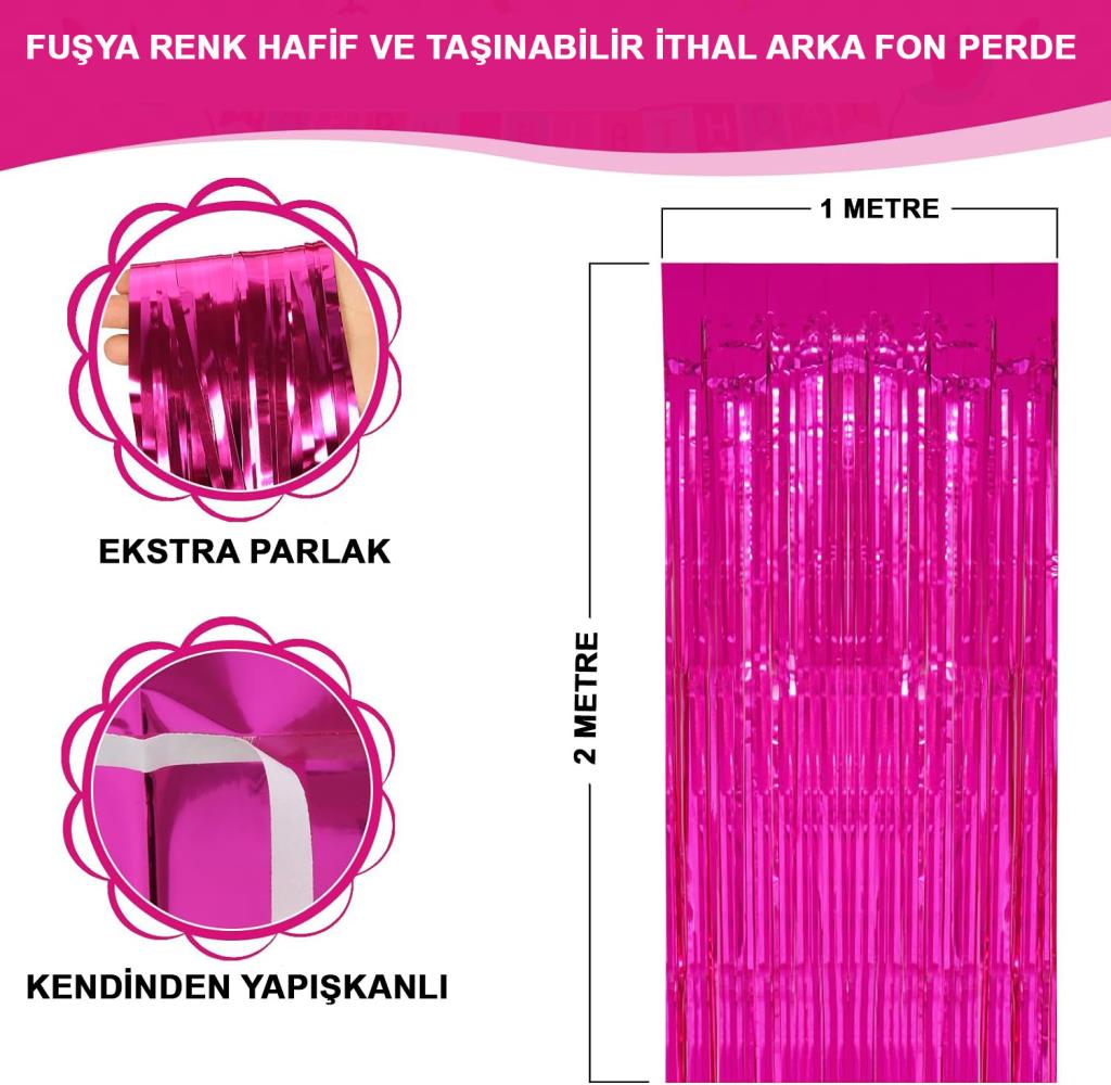NessiWorld Fuchsia Color Extra Metallized Shiny Fringed Background Curtain Imported A Quality 1x2 Meters