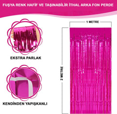 NessiWorld Fuchsia Color Extra Metallized Shiny Fringed Background Curtain Imported A Quality 1x2 Meters