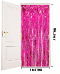 NessiWorld Fuchsia Color Extra Metallized Shiny Fringed Background Curtain Imported A Quality 1x2 Meters