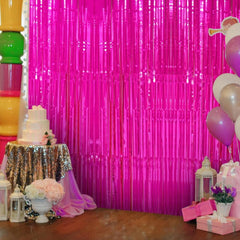 NessiWorld Fuchsia Color Extra Metallized Shiny Fringed Background Curtain Imported A Quality 1x2 Meters