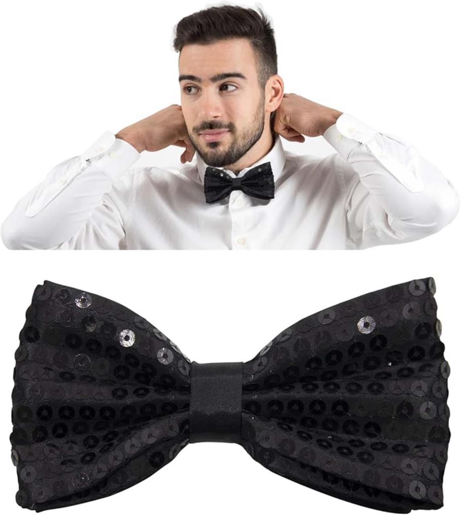 Nessiworld Night Glow Black Sequined Sequin Bow Tie 7x2 cm