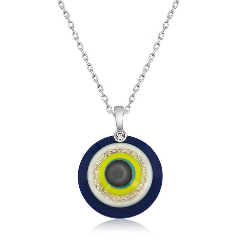 Collier en argent avec inscription « Je t'aime en 100 langues » et « Mauvais œil »