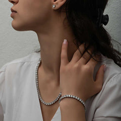 Silver 2.5 mm White Stone Waterway Women's Set