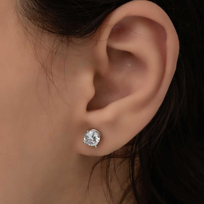 Silver 7 mm White Zircon Single Stone Women's Earring