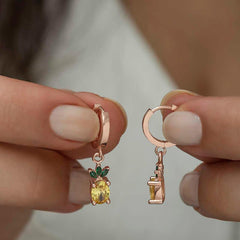 Silver Pineapple Figure Fruit Earrings