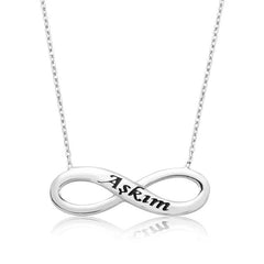 Collier pour femme en argent avec inscription « My Love Written Infinity »
