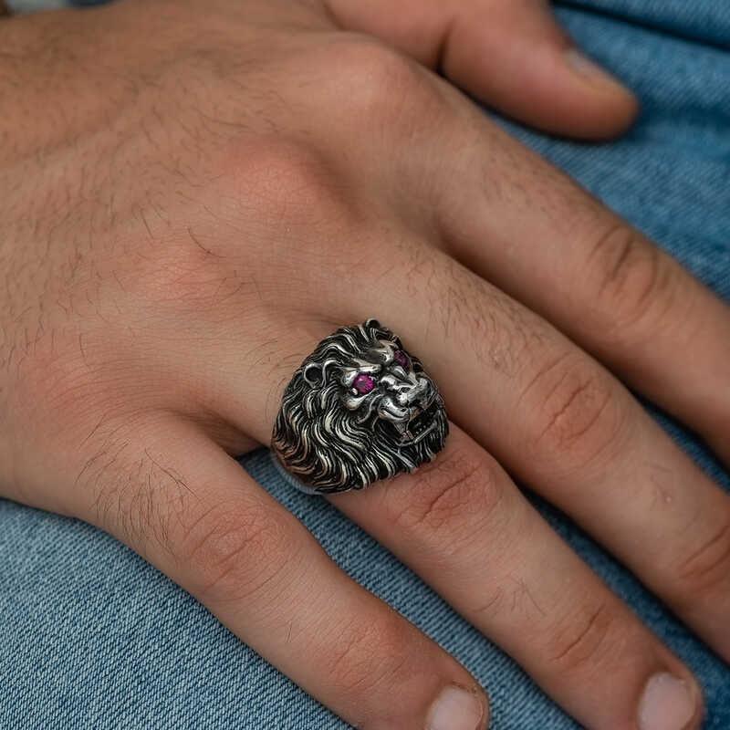Silver Lion Head Men's Ring