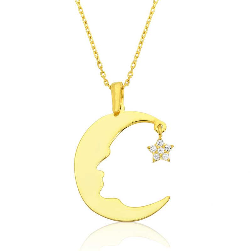Collier pour femme en argent avec croissant d'étoile et silhouette d'Atatürk
