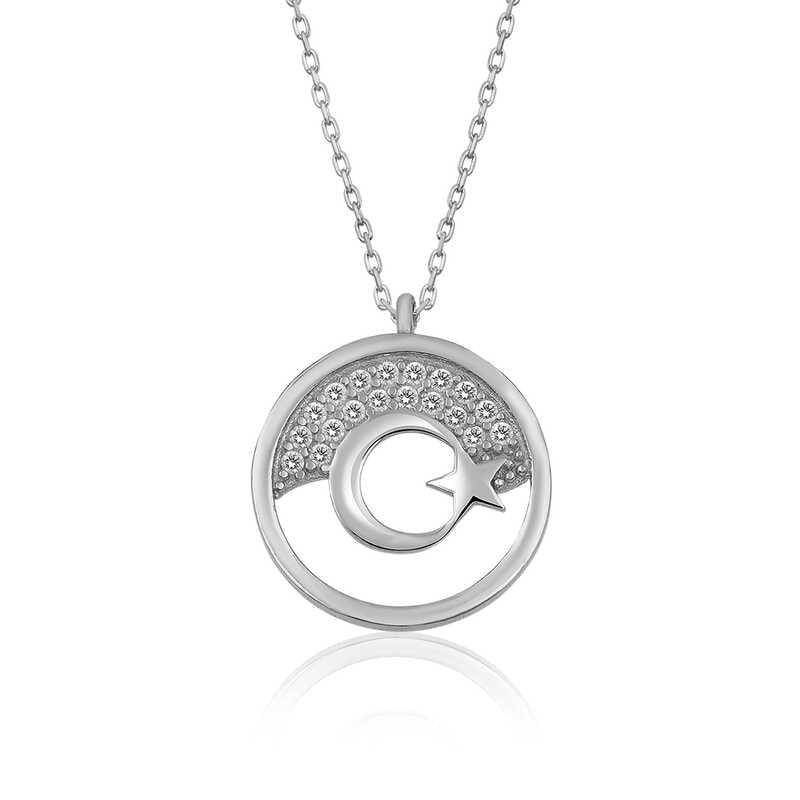 Silver Crescent Star Women's Necklace