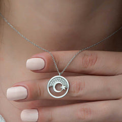 Silver Crescent Star Women's Necklace