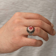 Silver Crescent Star Men's Ring