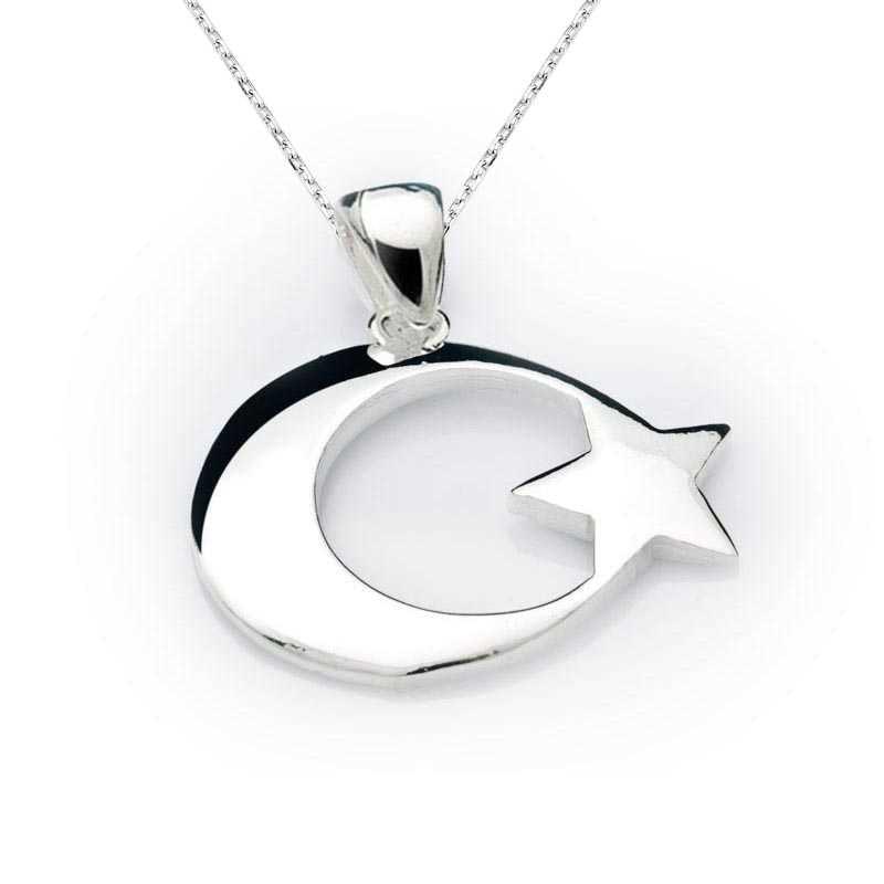 Silver Crescent Star Flag Necklace 