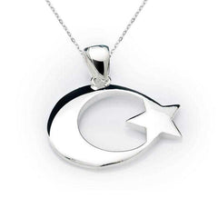 Silver Crescent Star Flag Necklace 