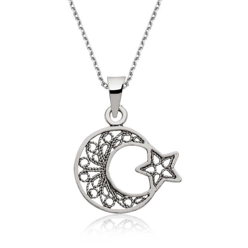 Silver Crescent Star Women's Necklace