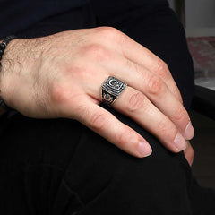 Bague pour homme en argent avec motif d'aigle et d'armoiries ottomanes en forme de croissant d'étoile 