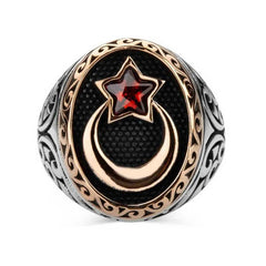 Silver Crescent Star Men's Ring