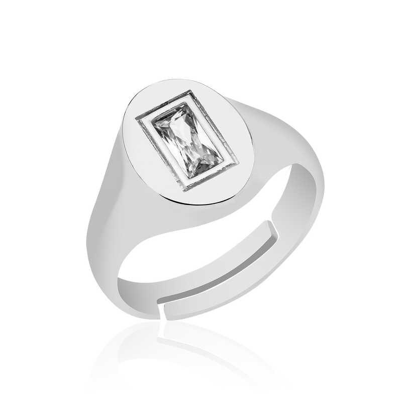 Silver Adjustable Baguette Stone Knight Ring