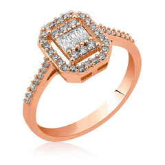 Silver Baguette Cut Rose Women's Ring