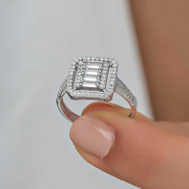 Silver Baguette Cut Women's Ring